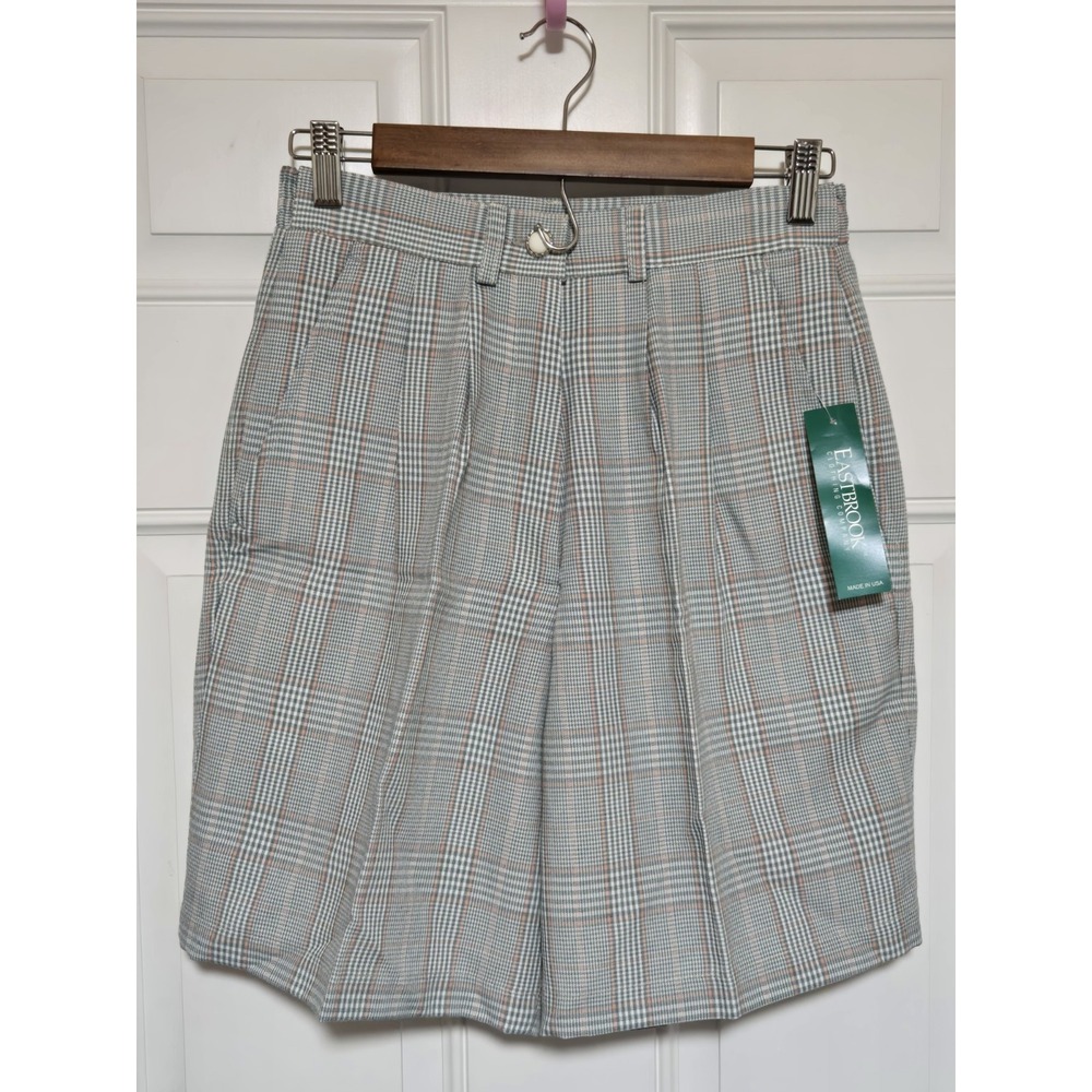 Eastbrook Women Plaid Pleated Casual Shorts 4 Made In USA Green NWT NEW Golf Vtg